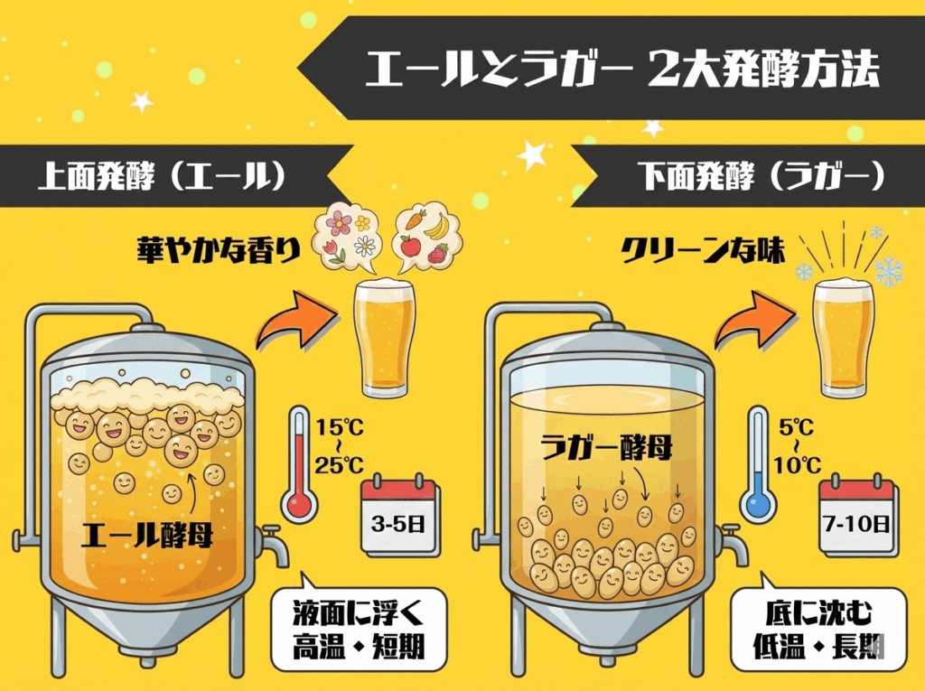 エールとラガー 2大発酵方法の根本的な違い