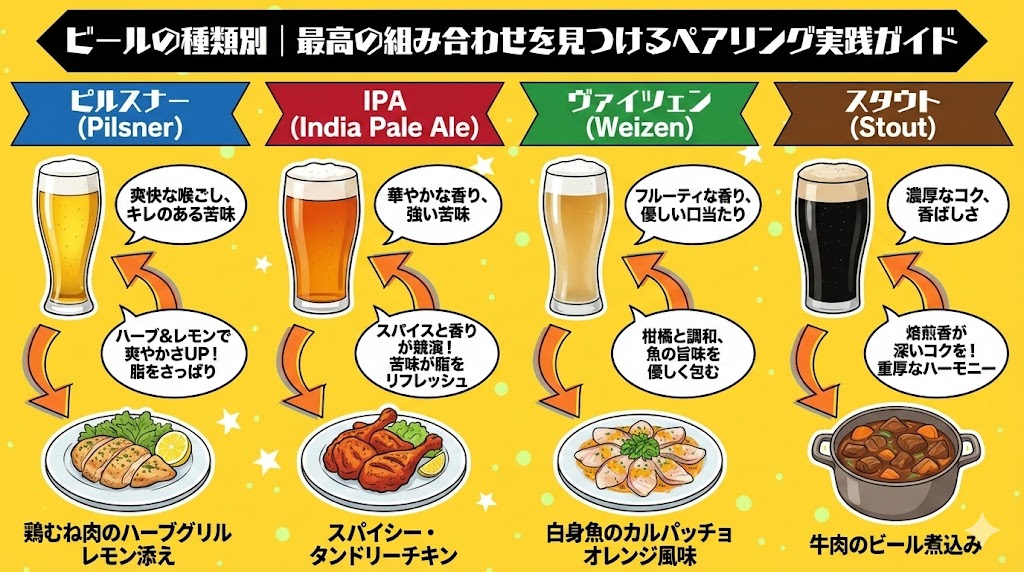 ビールの種類別｜最高の組み合わせを見つけるペアリング実践ガイド