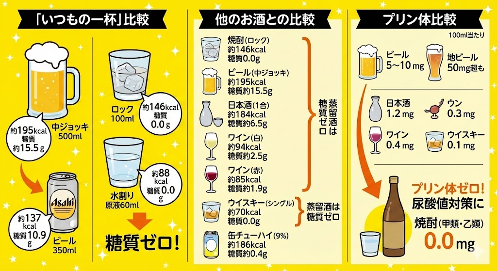 結論｜焼酎はビールより低カロリー？晩酌の一杯を数値で比較