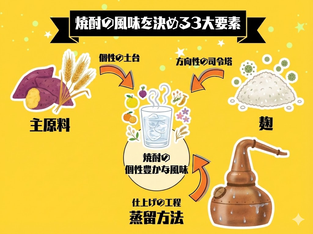 焼酎の風味を決める3大要素 原料・麹・蒸留