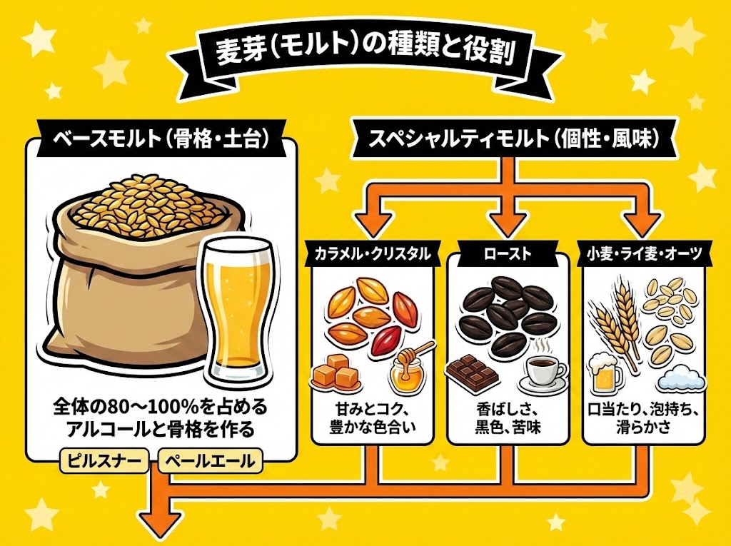 ボディ・色・甘味の土台｜麦芽（モルト）の種類と役割を学ぶ