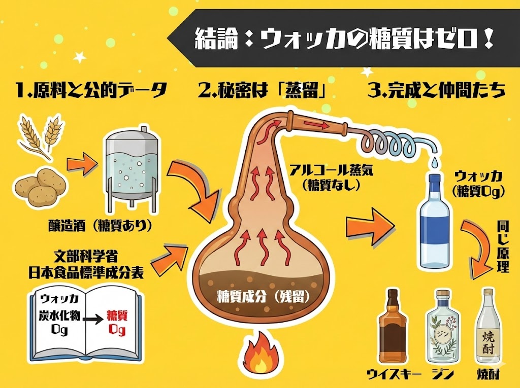 【結論】ウォッカの糖質はゼロ!公的データが証明する事実