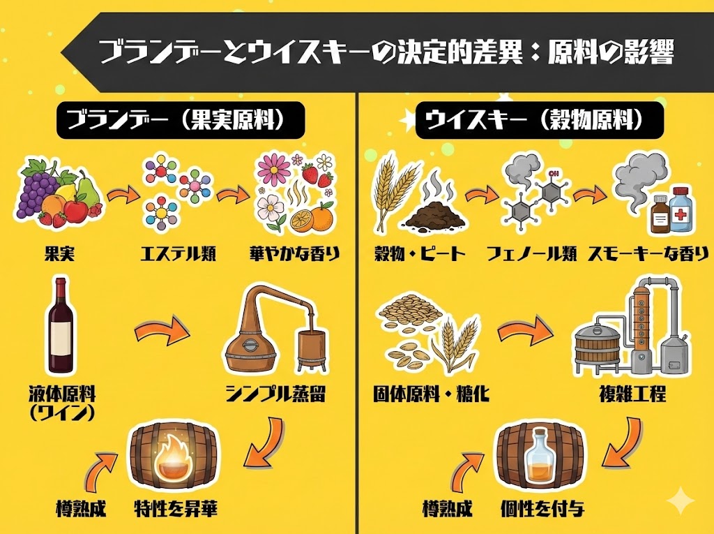 香りと味の原点|ブランデーとウイスキーの原料がもたらす決定的差異