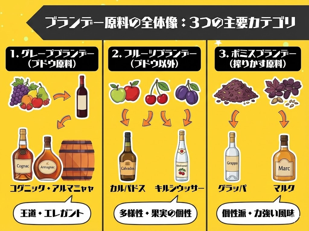 ブランデー原料の全体像|3つの主要カテゴリを体系的に理解する