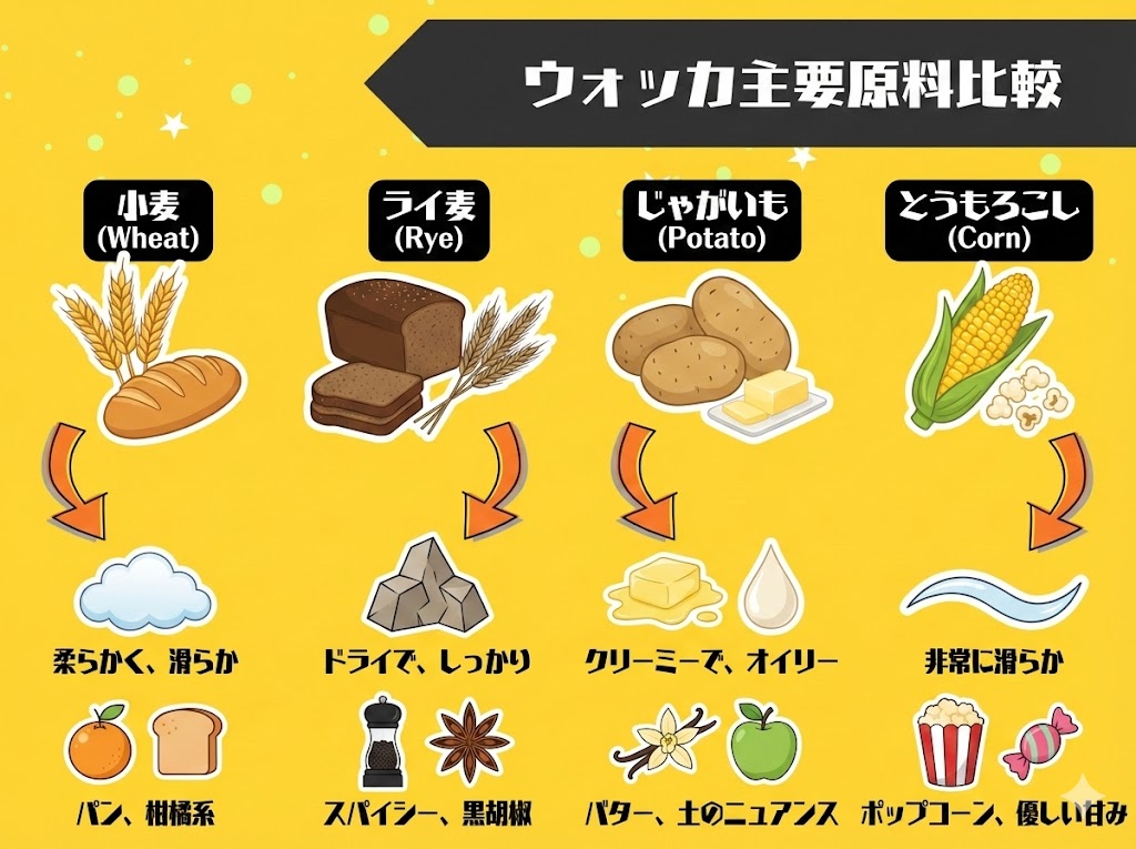 【結論】ウォッカの味は原料で決まる！主要原料の特徴比較