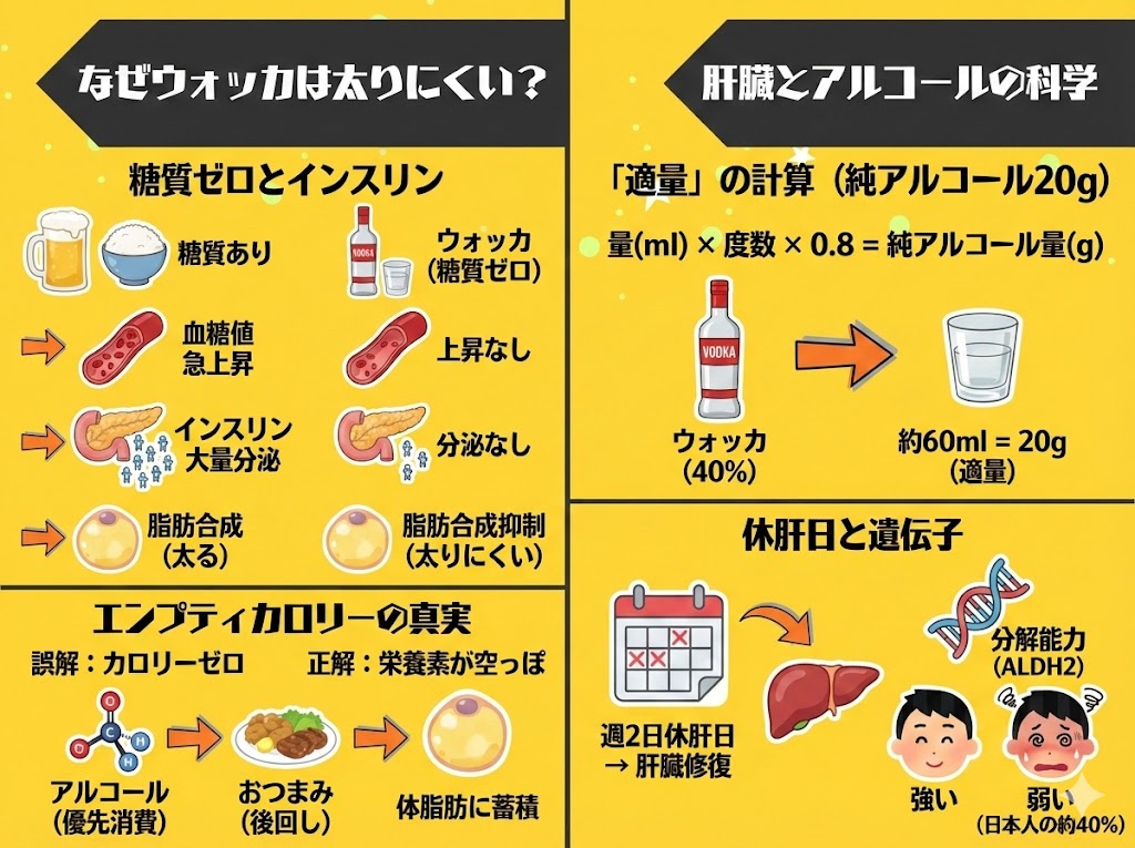 なぜウォッカは太りにくいのか?糖質ゼロとエンプティカロリーの真実