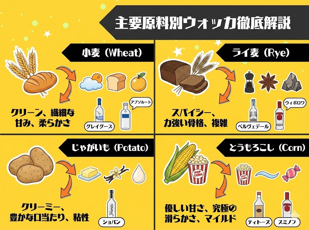 主要原料別ウォッカ徹底解説｜味・香り・代表銘柄