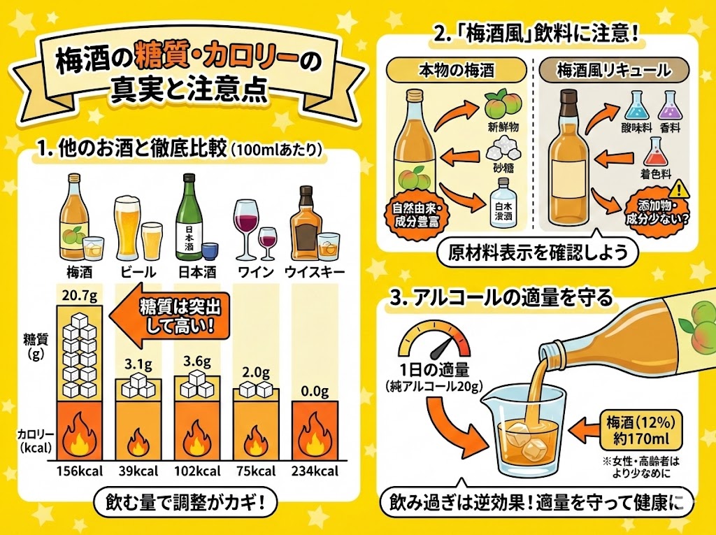 本当はどっち?梅酒の糖質とカロリー|デメリットと注意点を正直解説