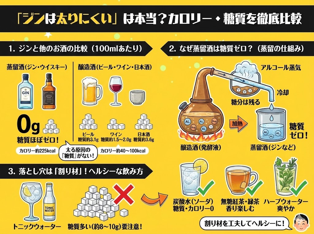 「ジンは太りにくい」は本当？主要な酒類とカロリー・糖質を徹底比較
