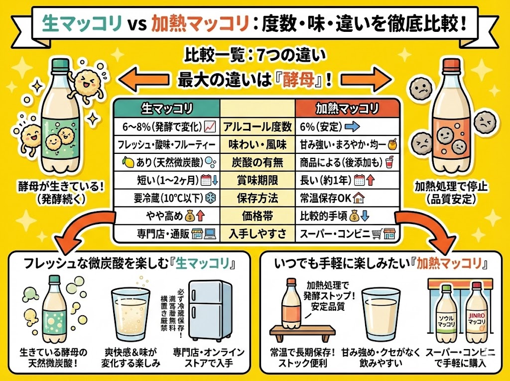 「生マッコリ」と「加熱マッコリ」度数と味の違いを徹底解説