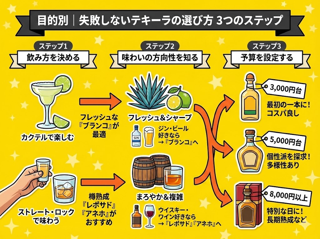 目的別｜失敗しないテキーラの選び方 3つのステップ