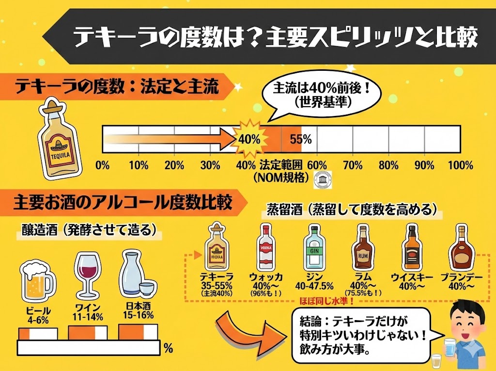 テキーラのアルコール度数は何度？主要スピリッツと比較