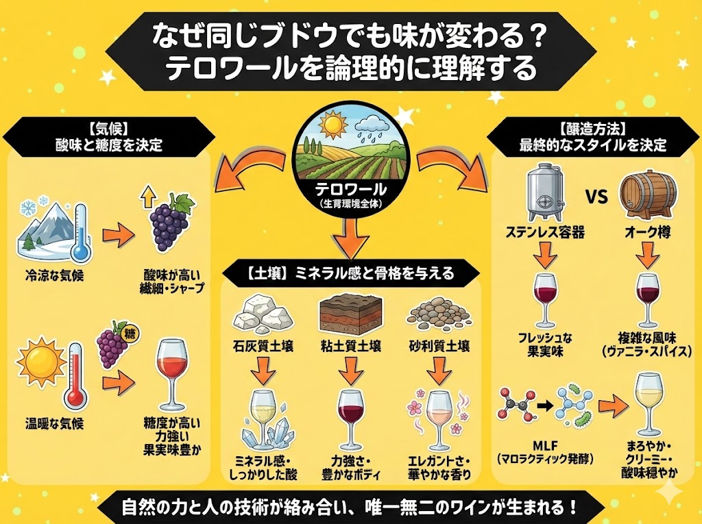 なぜ同じブドウでも味が変わる？テロワールを論理的に理解する