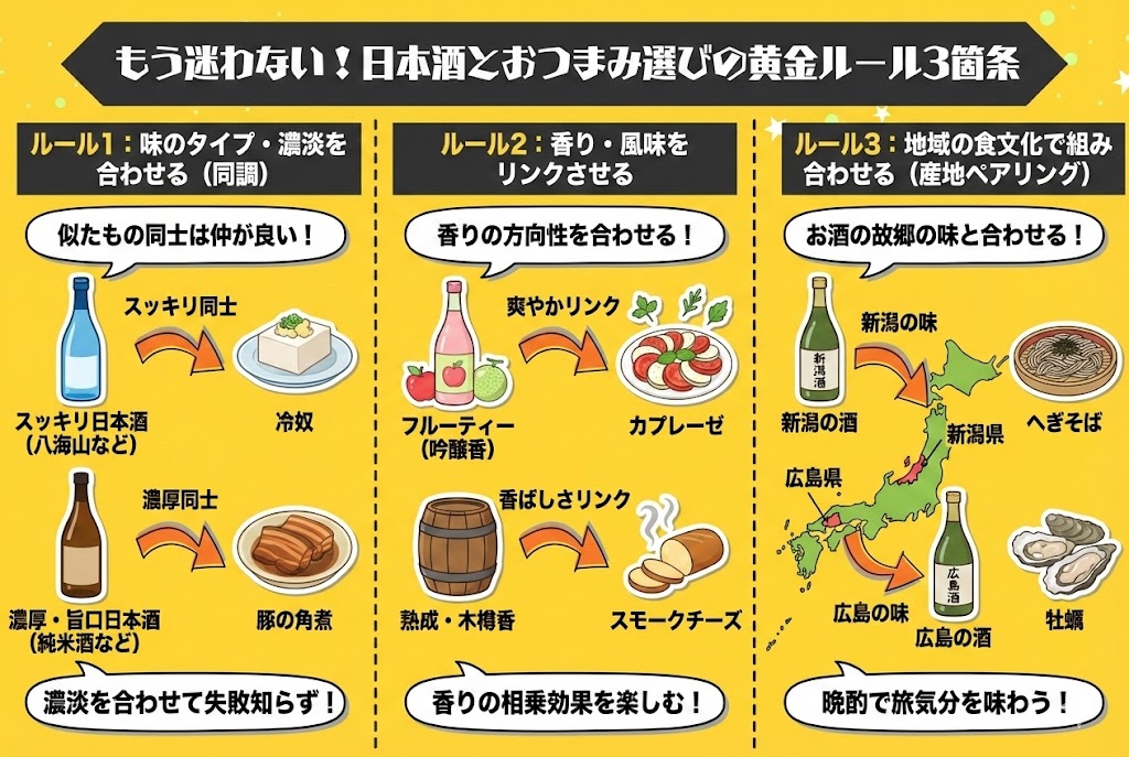 もう迷わない！日本酒とおつまみ選びの黄金ルール3箇条