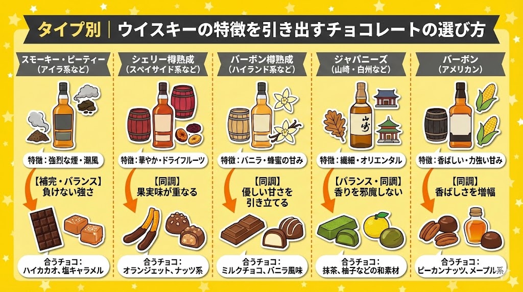 ウイスキーのタイプ別｜特徴を最大限に引き出すチョコレートの選び方
