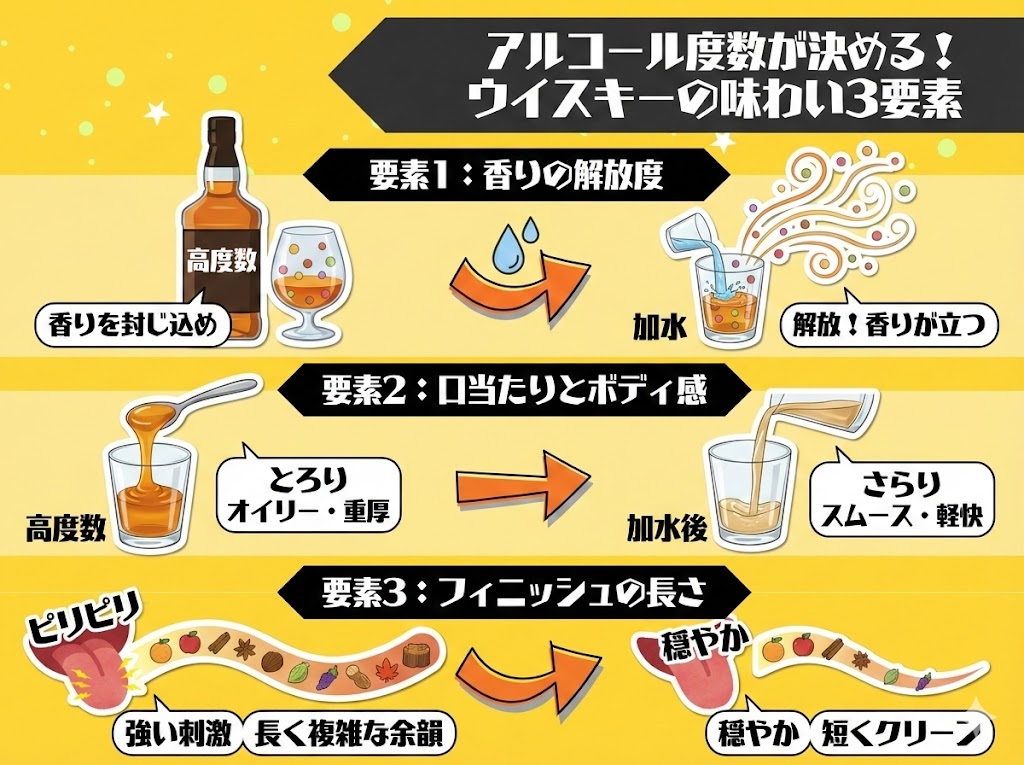 アルコール度数がウイスキーの味わいを決める3つの要素