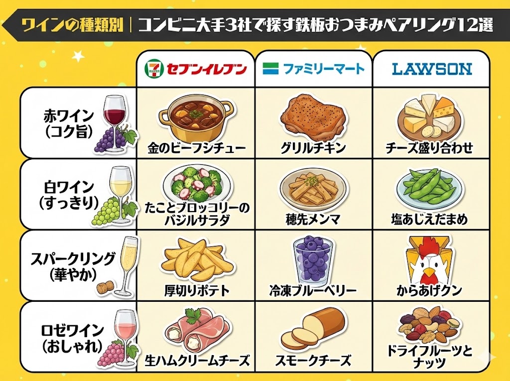 ワインの種類別｜コンビニ大手3社で探す鉄板おつまみペアリング12選