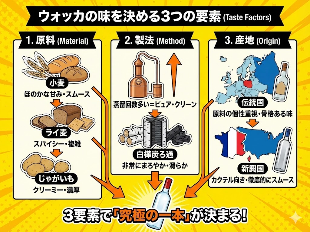ウォッカの味を決める3つの要素|原料・製法・産地の違いを理解する