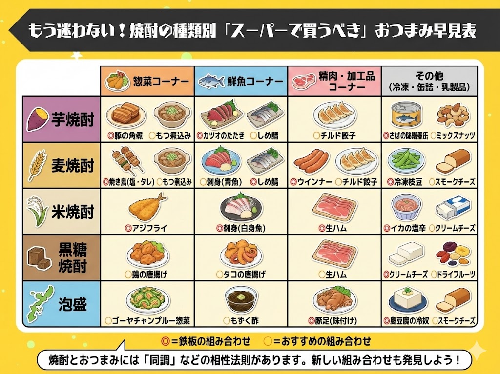 もう迷わない！焼酎の種類別「スーパーで買うべき」おつまみ早見表