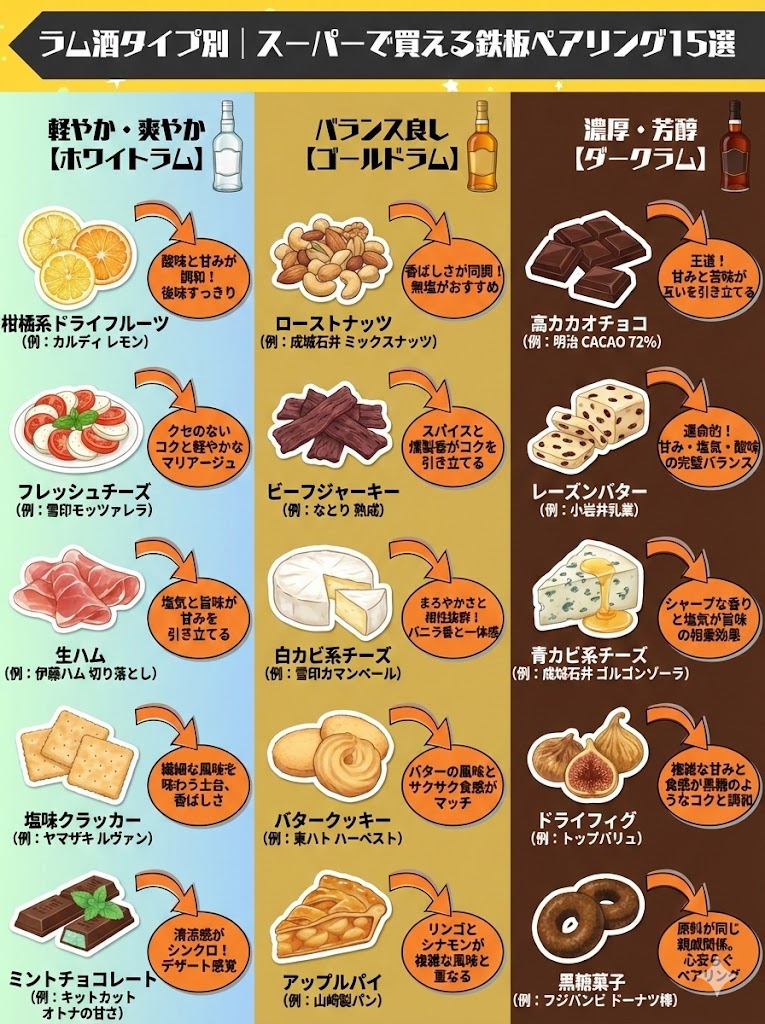 ラム酒のタイプ別|スーパーで買える鉄板ペアリング15選
