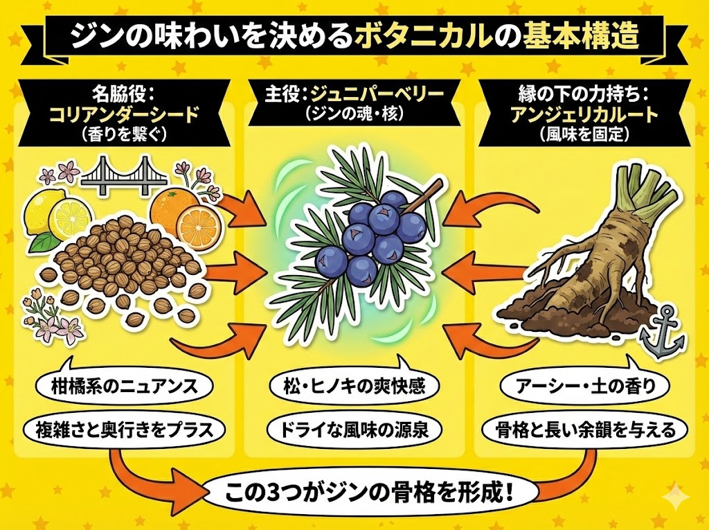 ジンの味わいを決めるボタニカルの基本構造
