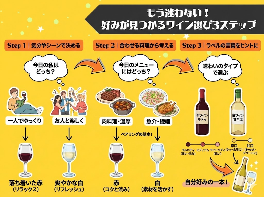 もう迷わない!好みが見つかるワインの選び方 3つのステップ
