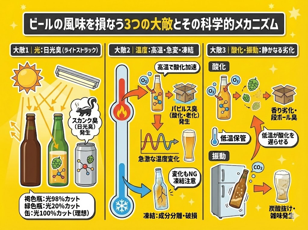 ビールの風味を損なう3つの大敵とその科学的メカニズム