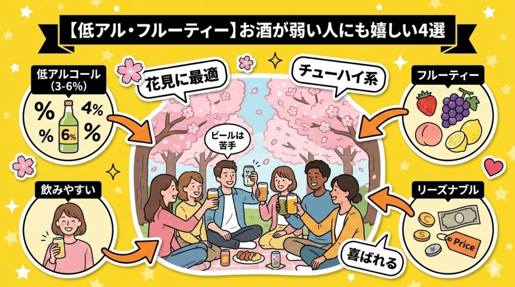 【低アル・フルーティー】お酒が弱い人にも嬉しい4選