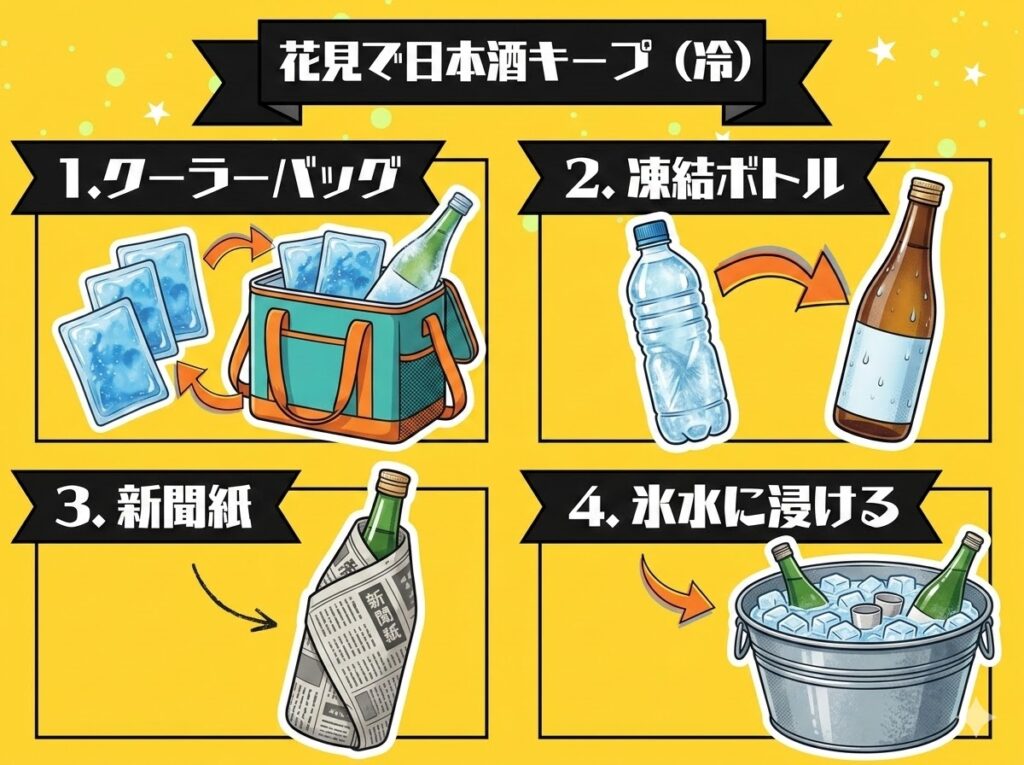花見で日本酒を冷たくキープする4つの方法