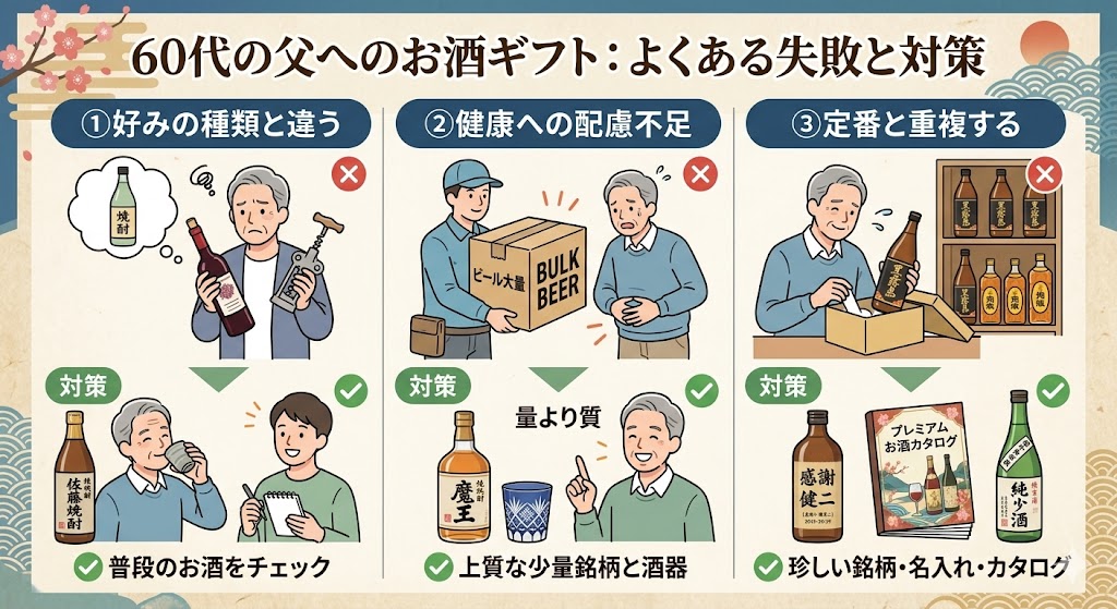 60代の父へのお酒ギフトでよくある失敗と対策